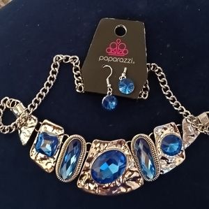 New Bold Large Hammered SilverTone Metals w/ Sapphire Blue Rhinestones Set